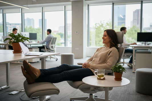 Setting Up a Stress-Free Home Office: Grounding Techniques for US Remote Workers in a modern workspace setting.