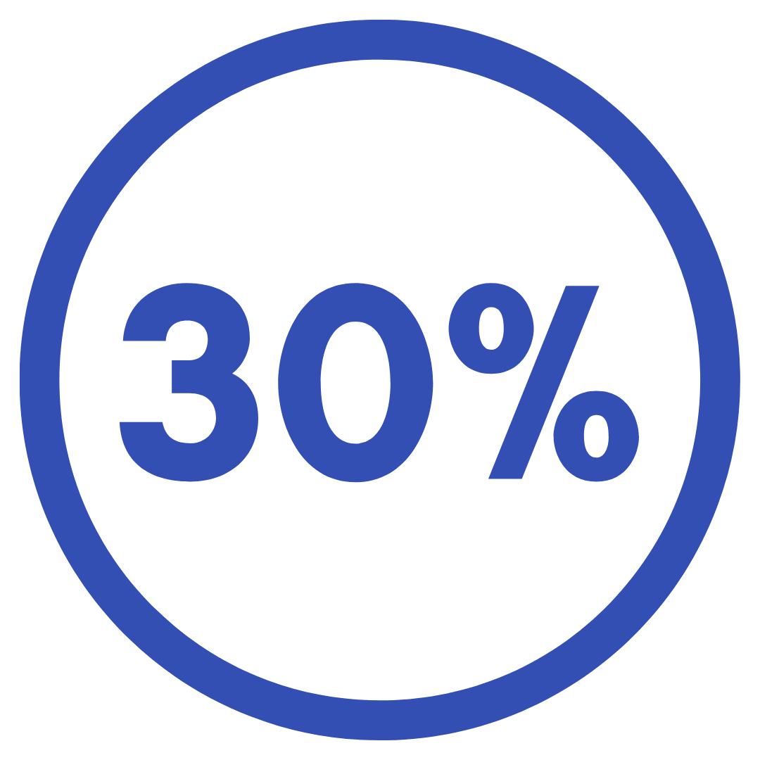 30% indicator with blue circle and text on a white background