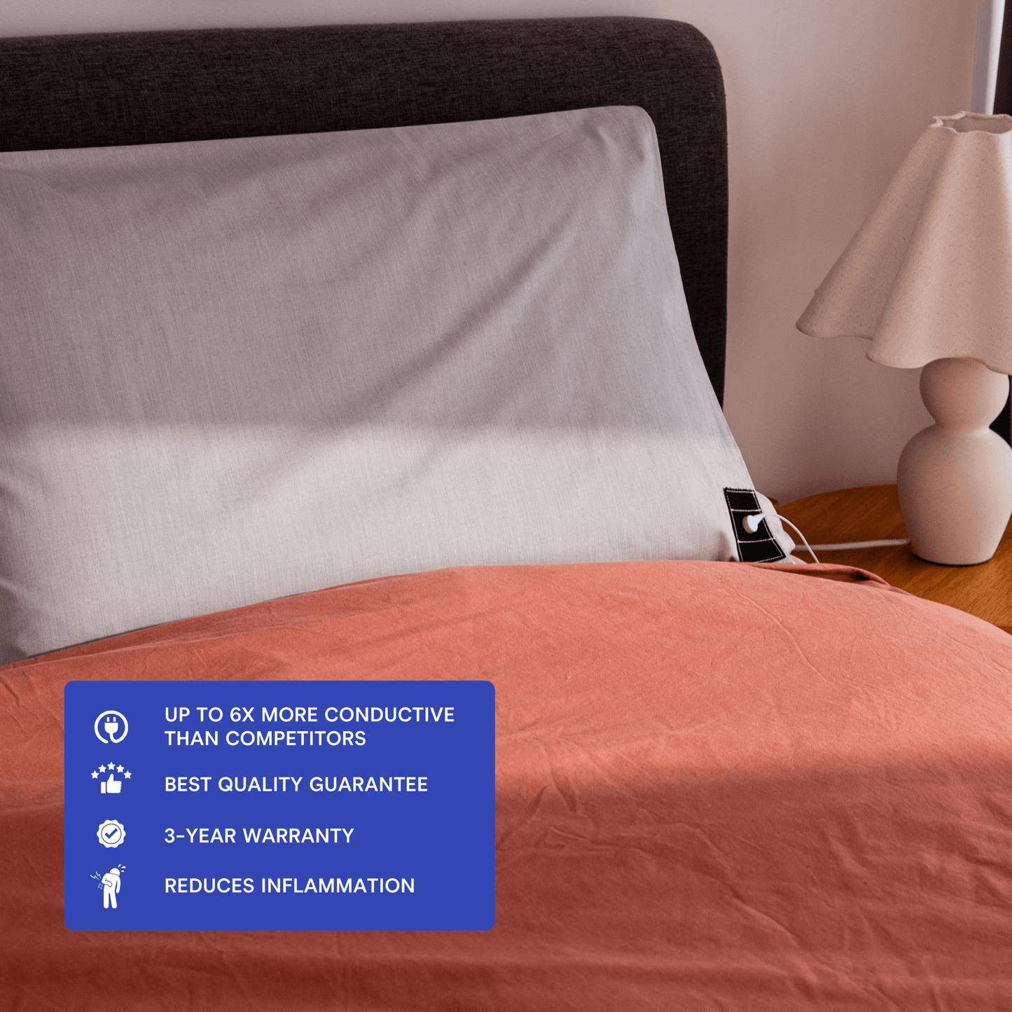 grounding pillowcase on bed with lamp