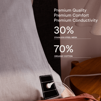 Close-up of stainless steel fibre weave in earthing pillowcase