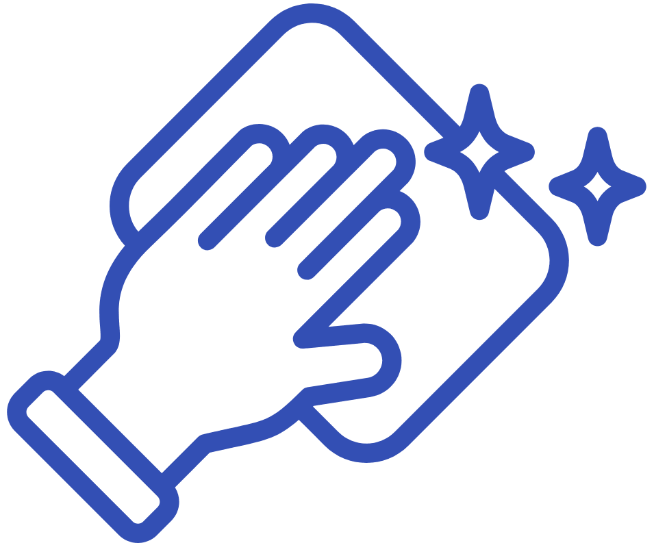 Blue outline of a hand holding a grounding mat with stars