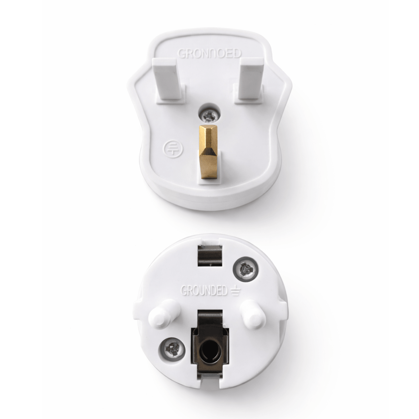 International grounding plug adapter on white background