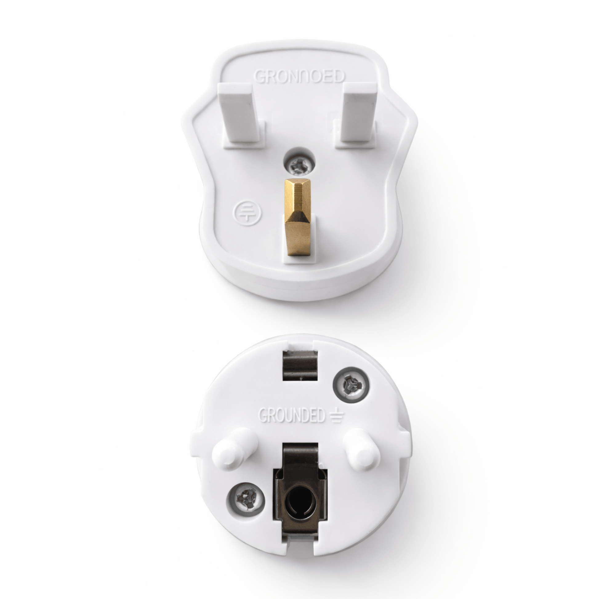 Earthing Plug Adapter International grounding plug adapter on white background